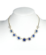 Gold Tone Faux Sapphire &amp; Swarovski Style Crystal Necklace and Earring Set - €69,48 EUR