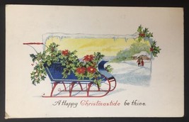 Christmas PC A Happy Christmastide Be Thine, Sleigh With Poinsettias 192... - $5.00