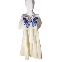 Scoop Ivory Blue Embroidered Gauze Dress Size M – Boho Tassel A-Line - $273.45 MXN