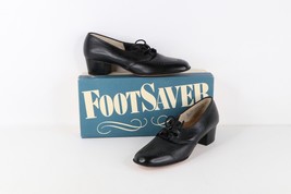 NOS Vtg 90s Streetwear Womens 8 2A Pebble Grain Leather Chunky Heel Shoes Black - £73.66 GBP