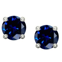 3 Ct Simulated Sapphire Stud Earrings Round Cut Solitaire 14K White Gold Silver - £58.75 GBP