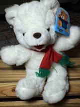 Cuddle Wit White Christmas Bear 11” Green Red Knit Scarf Vintage 1993 - $16.00