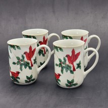 VTG Lefton Christmas Cardinal &amp; Holly White Coffee Mug Cup Japan 1993 Se... - £32.94 GBP