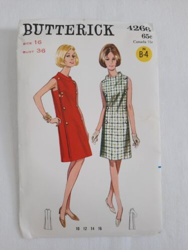 Primary image for VTG 60/70's Era Butterick 4266 ~ Size 16 ~ Sleeveless A-line Dress Funnel Collar