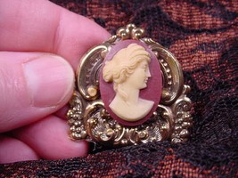 (CS24-5) ROMAN Lady burgundy white CAMEO Pin Pendant Jewelry brooch necklace - £23.22 GBP
