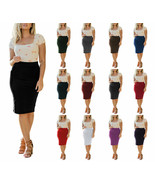High Waist Stretchy Bodycon Cotton Fitted Midi Knee Length Office Pencil... - £10.07 GBP+