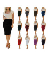 High Waist Stretchy Bodycon Cotton Fitted Midi Knee Length Office Pencil... - $23.25 CAD