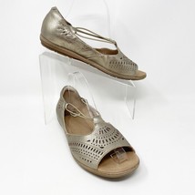 Earth Womens Antique Gold Laser Cut Leather Flat Sandals, Size 9 Wide - £19.43 GBP