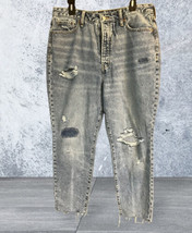 Old Navy Women 14 Blue Cotton Denim Extra High Rise Straight Distressed Jeans - £16.95 GBP