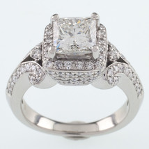Platinum Princess Diamond Solitaire Ring w/ Accents Center 1.50 Ct Size 5.5 - £11,418.99 GBP