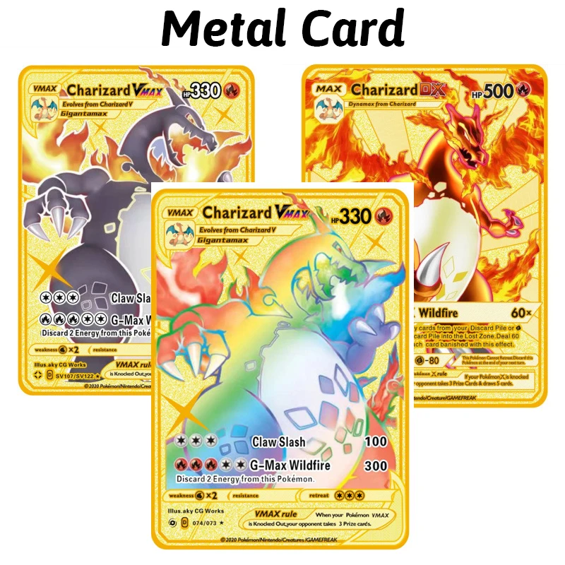 English Gold Pokemon Cards Metal Card Vmax V Max Pikachu Charizard Rainbow - £8.01 GBP+