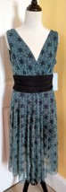 LONDON TIMES Island Blue/Black Geometric Print Empire Waist Mesh Dress (... - $24.40