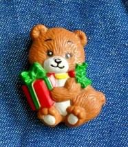 Russ Festive Teddy Bear Christmas Brooch 1960s vintage 2&quot; - £9.31 GBP