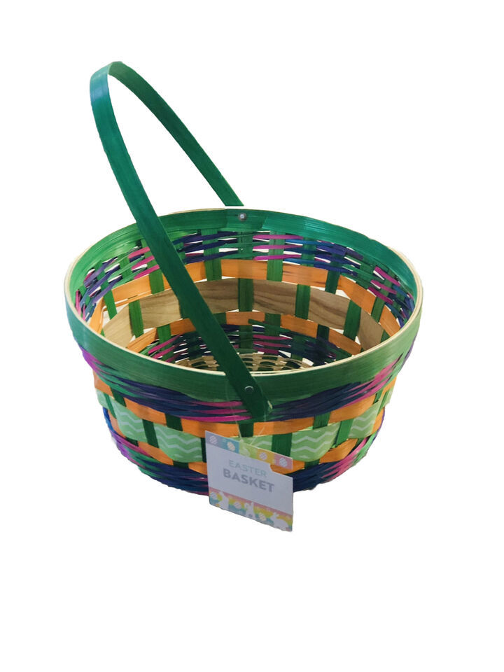 Wooden Pastel Multicolor Easter Decorative Basket W/Loose Handle 5 Inches Tall