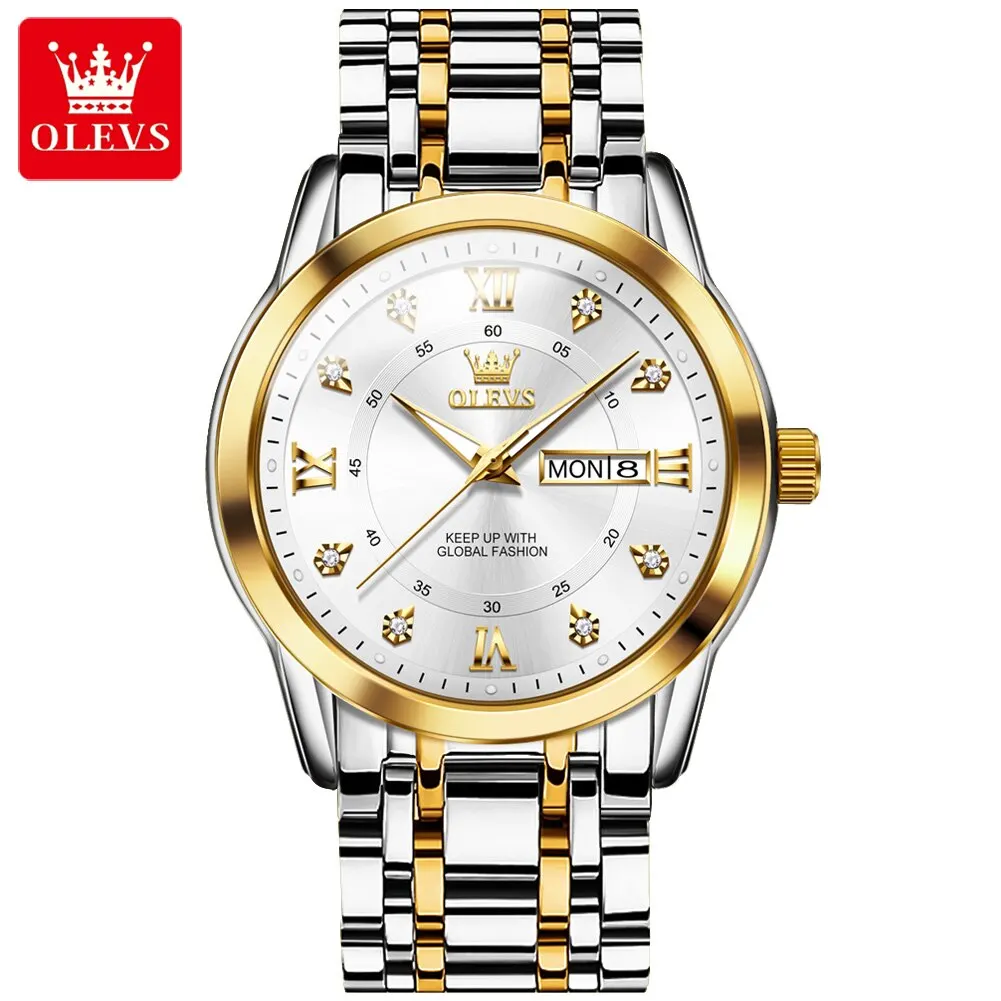 Quartz Watch for Men Luxury Diamonds Gold Watch Waterproof Luminous Stai... - £49.02 GBP