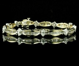 14K White Gold Over 5.40Ct Baguette Cut Simulated Diamond Pretty Tennis Bracelet - £127.51 GBP