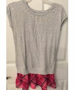 Justice Girls Gray Shirt W Bling and Faux 2nd Shirt in Pink Plaid Girls ... - $19.21 CAD