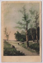 Austria Postcard Deer Grazing By Roadside Trees Handcoloured Undivided B... - $2.18