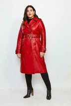 Stylish RED Women&#39;s Trench Coat Genuine Soft Lambskin Leather Halloween Formal - £121.40 GBP