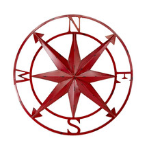 20 Inch Distressed Metal Compass Rose Nautical Wall Decor Indoor Outdoor, Red - £30.95 GBP
