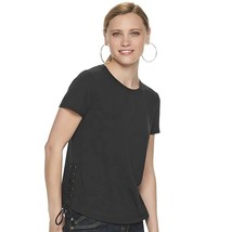 Rock &amp; Republic Side Lace French Terry Tee - Black - Women&#39;s XS - £31.65 GBP