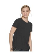 Rock &amp; Republic Side Lace French Terry Tee - Black - Women&#39;s XS - £31.56 GBP