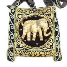 Purse Black With Beaded Elephant Different Color Stones 12&quot; - £20.96 GBP