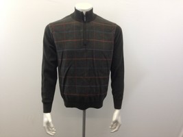 Alex Cannon Men&#39;s Medium Green Plaid Front Long Sleeve Mock 1/4 Zip Sweater - £10.19 GBP