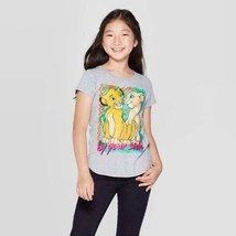 Girls Lion King Simba and Nala By Your Side Short Sleeve T-Shirt Heather Gray S - £7.86 GBP