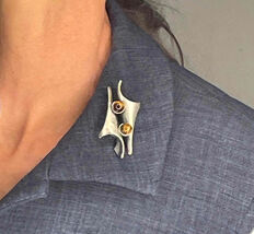 70s Silver Silver Tigers Eye Unisex Brooch Pin Scarf Clip OFFeR! - $370.64