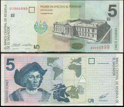 El Salvador. Banknote 5 colones. 1998. Unc. Paper. Cat# P.147 Serie BD - £21.91 GBP