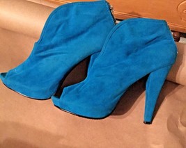 Baby Girl Women’s Sz 7 Stilettos Shoes Teal Blue Green Slides With Zip Peep Toe - £6.25 GBP