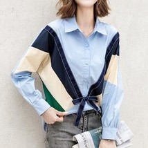 Umn new korean style polo neck fashion patchwork bow elegant shirt top women sweet long thumb200