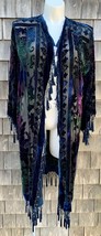 Blue Violets&amp;Emerald Mucha Vintage Style Velvet ArtDeco Lady Bohemian Duster - $299.99