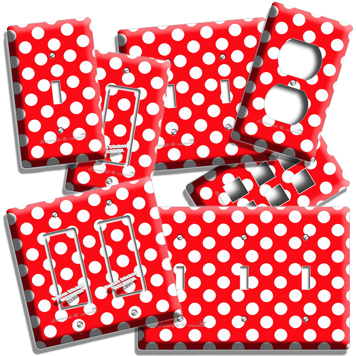 RED WHITE POLKA DOTS LIGHT SWITCH OUTLET PLATE INFANT BABY NURSERY ROOM HD DECOR