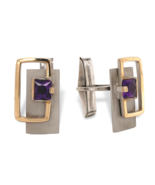 Custom Modernist 14k Yellow Gold and Sterling Cufflinks with Amethyst (#... - €634,80 EUR