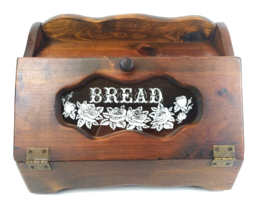 1980s Solid Wood Farmhouse Bread Box w/Stenciled Glass Roses Country Kit... - £73.87 GBP