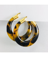 Tortoise Shell Hoop Earrings Acrylic Resin Gold Tone Snap Closures - £18.96 GBP