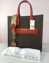 Michael Kors Bag Kenly Large NS  Shopper Tote Signature Brown Flame Key ... - £139.16 GBP