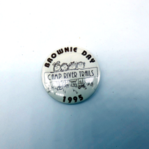 Vintage 1995 Brownie Day Camp River Falls Pin Button Pinback White Girl ... - $8.22 CAD