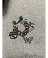 Guess Silver Metal Clear +Blue Stones Enamel Multi Charm Bracelet - $9.22