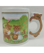 Peach Harvesting Cat Family 3.75&quot; Coffee Cup Mug - $9.49 CAD