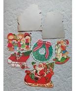 Vintage Christmas Cardboard Flocked Cutouts Santa Sleigh Carolers &amp; More - £22.98 GBP