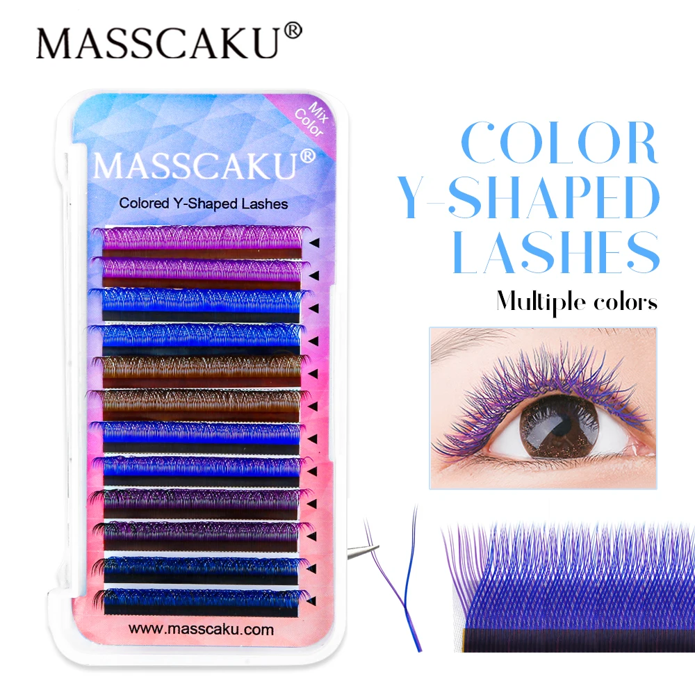 MBCAKU RainB Color YY Lashes IndiviB PrBum Mink Volume Eyelashes Purple Blue Bro - £18.81 GBP