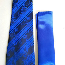 New KaiLong Mens Hand Made Silk NeckTie Blue Solid silk handkerchief - £25.57 GBP