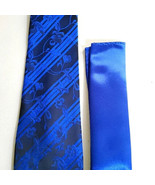 New KaiLong Mens Hand Made Silk NeckTie Blue Solid silk handkerchief - £25.21 GBP