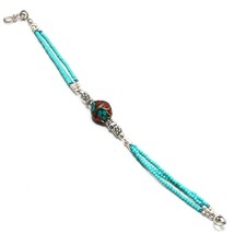 Turquoise, Coral, Chalcedony Gemstone Jewelry Bracelet Nepali 6-7&quot; SA 1167 - £4.13 GBP