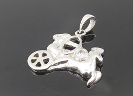 925 Sterling Silver - Petite Topaz Horse &amp; Carriage Shiny Drop Pendant - PT9409 - £19.03 GBP