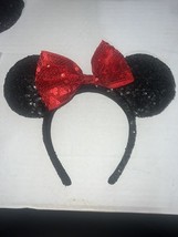 Disney Parks Black &amp; Red Sequin Minnie Mouse Ears Headband Bow Adult OS ... - $185.15 MXN