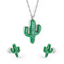 Green &amp; Cubic Zirconia Pendant Necklace &amp; Stud Earrings - £12.78 GBP